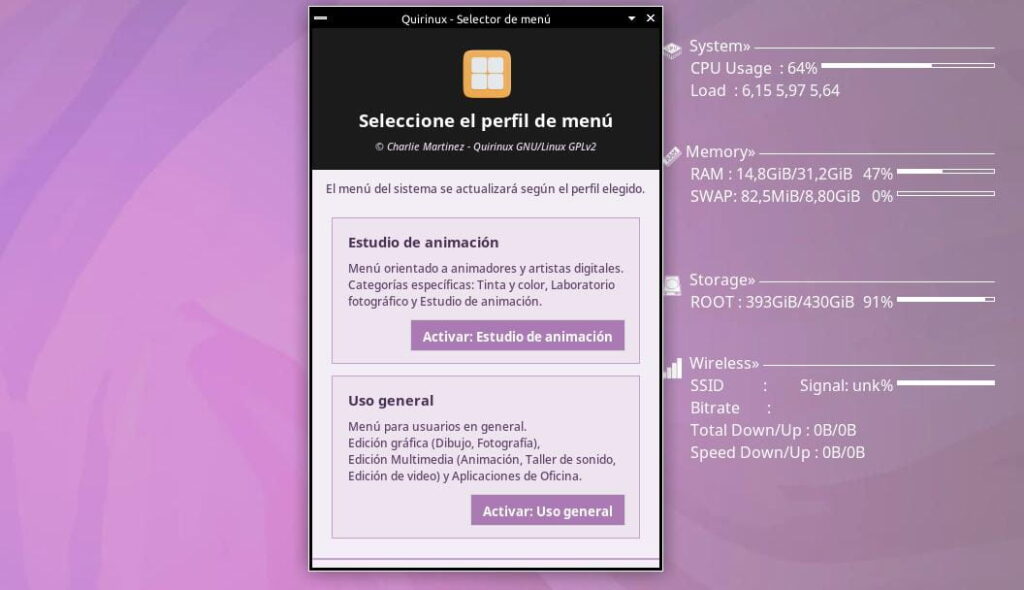Selector de menú de Quirinux